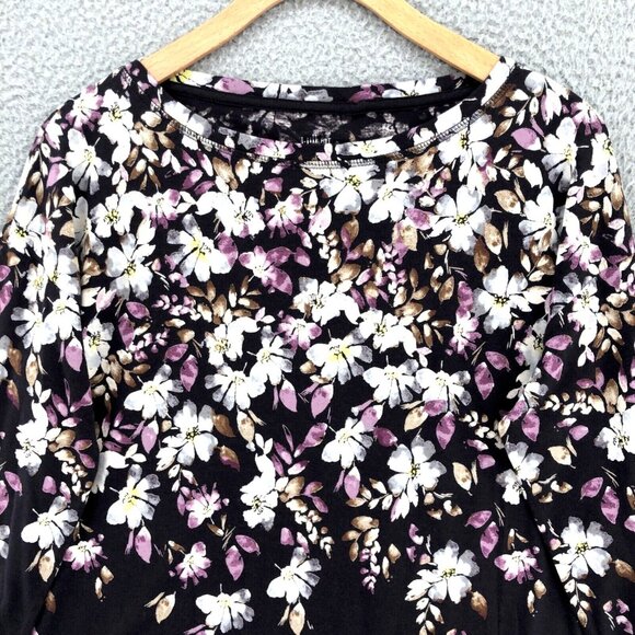 J Jill Top Womens Small Purple Floral Fit Relaxed Shirttail Modal Blend Tee Knit - Picture 2 of 10